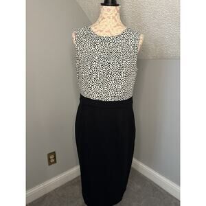 Talbots Women's Sz 10 Black White Polka Dot Sleeveless Sheath Career Dress Chic